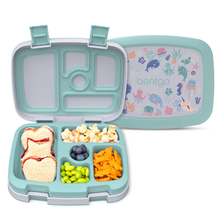 Bentgo Kids Prints LeakProof 5Compartment BentoStyle Kids Lunch Box Ideal Portion Sizes for Ages 37 Durable DropProof Di