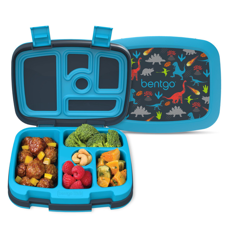 Bentgo Kids Prints LeakProof 5Compartment BentoStyle Kids Lunch Box Ideal Portion Sizes for Ages 37 Durable DropProof Di