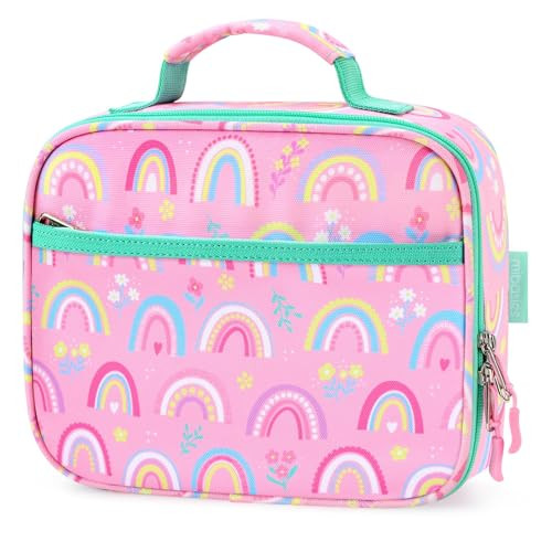 mibasies Kids Lunch Box for Girls Toddler Insulated and Reusable Lunch Bag for School Pink Rainbow