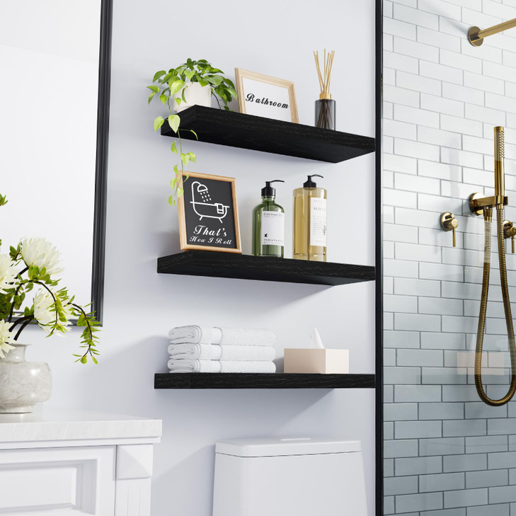 BAYKA Floating Shelves for Wall Wall Mounted Rustic Wood Shelves for Bathroom Bedroom Living Room Kitchen Hanging Shelf