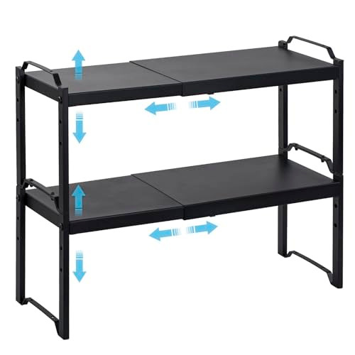 2 Pack Expandable Cabinet Countertop Shelves Stackable Shelves Organizers For Kitchen Cabinet Countertop Storage Adjusta