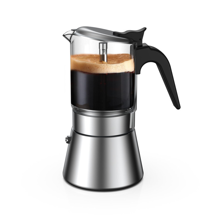 SIXAQUAE Moka Induction Stovetop Espresso MakerCrystal Glasstop Stainless Steel Espresso Moka PotClassic Italian coffee