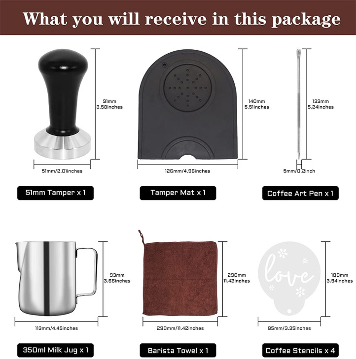 Ezebesta 51 mm Coffee Tamper Set Coffee Press for Portafilter Machine Espresso Tamper with Tamper Mat Frothing Pitcher 3