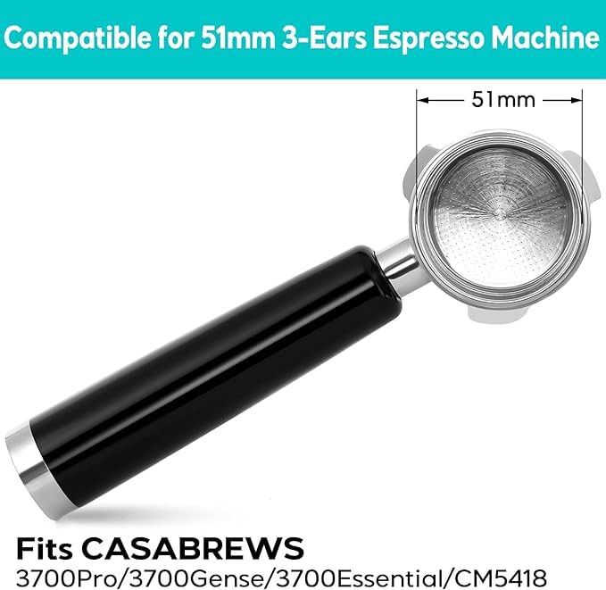 CASABREWS 51mm Stainless Steel Portafilter Set 3 Ears Espresso Filter Holder with Double Spouts 51mm Filter Baskets Comp