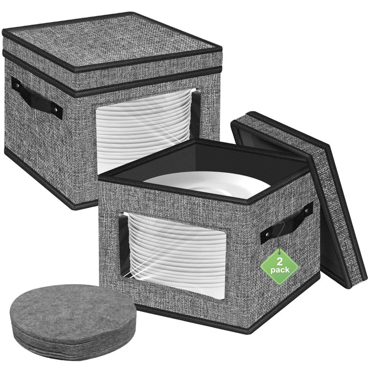 homyfort China Storage Containers With Lid and Handles Dinnerware Storage Box for Dishes with 12 Felt Dividers Hold 24 P