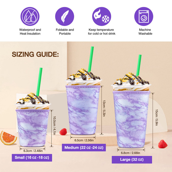 3 Pack Iced Coffee Cup Sleeve for Large Sized Cups Reusable Neoprene Iced Coffee Cup Holder for Hot Cold Drinks Compatib