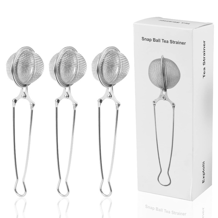 Snap Ball Tea Strainer Exptolii 3 Pack Stainless Steel Tea Infuser Filter with Handle for Loose Leaf Tea Spices Seasonin