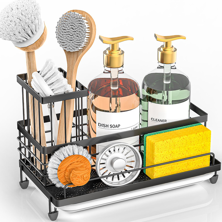 Cisily Large Capacity Kitchen Sink Caddy Organizer Rustproof NonSlip Sponge Holder With Dish Brush Holder Organizer Kitc