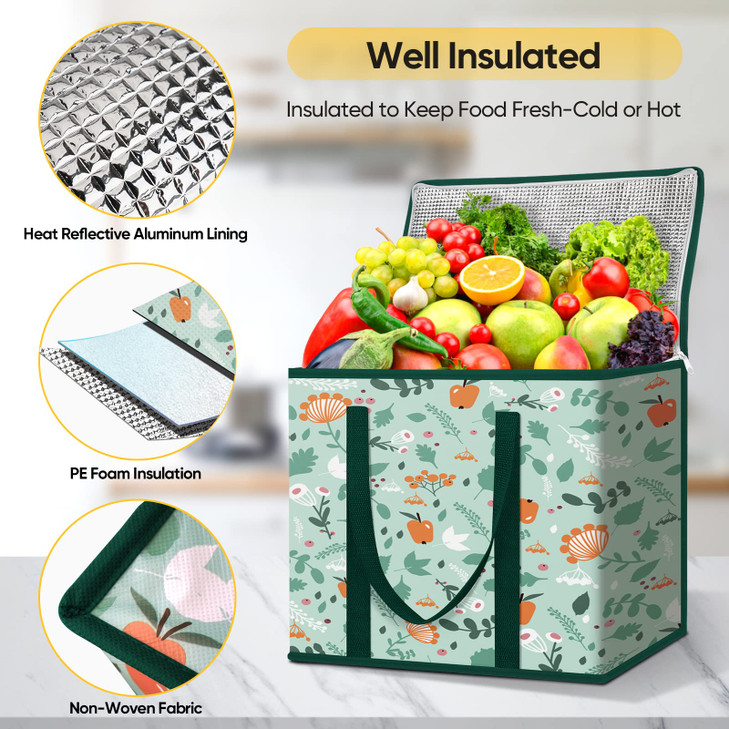 BALEINE 2Pk Insulated Reusable Grocery Bags Collapsible Cooler Bag for Groceries Heavy Duty Large Insulated Bag 16x9x13