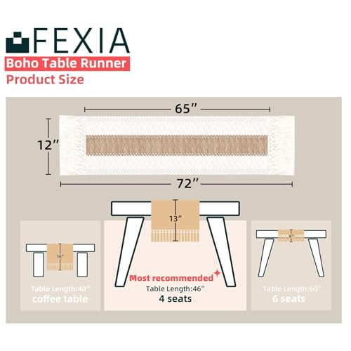 FEXIA Boho Table Runner for Thanksgiving Fall Christmas Home Decor with Tassels 72 Inches Long Pottery barn Furniture Fa