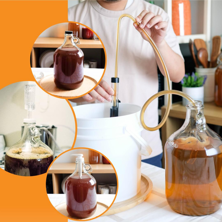FastRack 1 Gallon Glass Jug with 6 Rubber Bungs Twin Bubble Airlock Fermentation Jars for Home Brewing Clear Glass Ferme