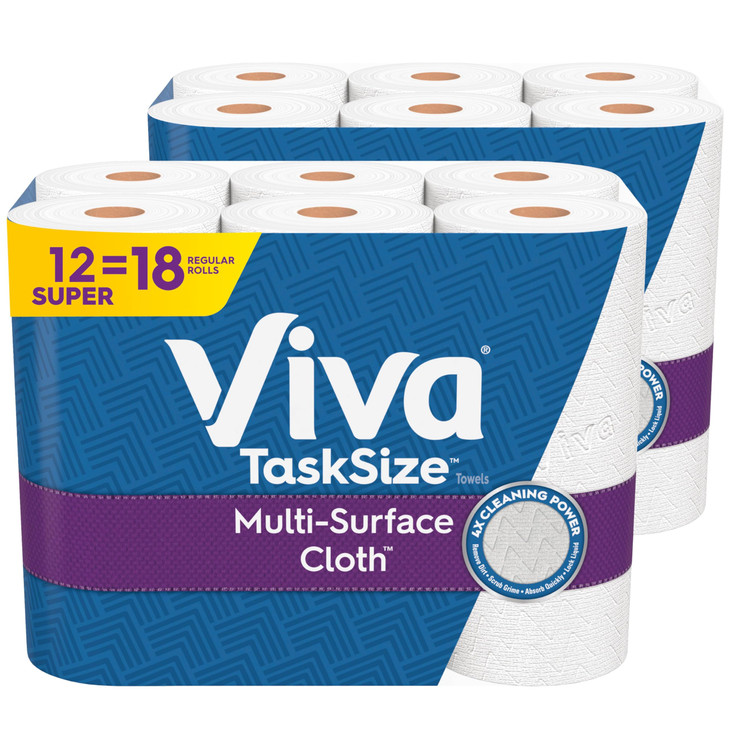 Viva MultiSurface Cloth Paper Towels Task Size 12 Super Rolls 2 Packs of 6 81 Sheets Per Roll