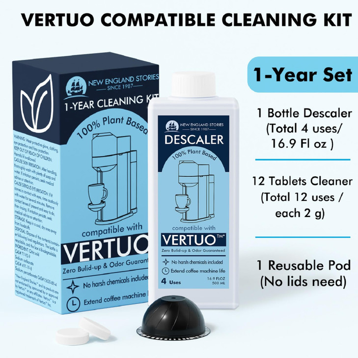 12 Months Supply Descaling Kit Compatible with Nespresso Vertuo Odorless Coffee Brewer Machine Descaler Set Liquid Desca