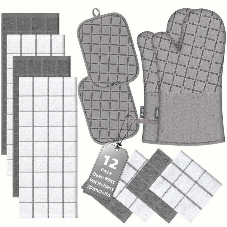 Oven Mitts Kitchen Towels and Dishcloths Pot Holders Sets Oven Gloves Kitchen Dish Towels 500 Degree Heat Resistant Poth
