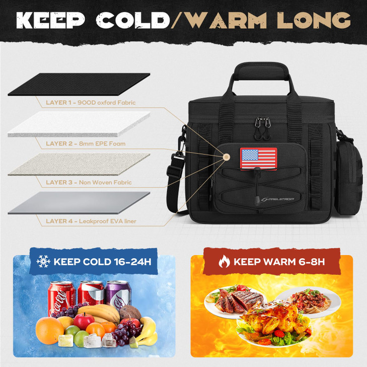 Maelstrom Tactical Lunch Box Insulated Lunch Bag for Men Large Leakproof Soft Cooler Bag with Detachable MOLLE Bags Dura