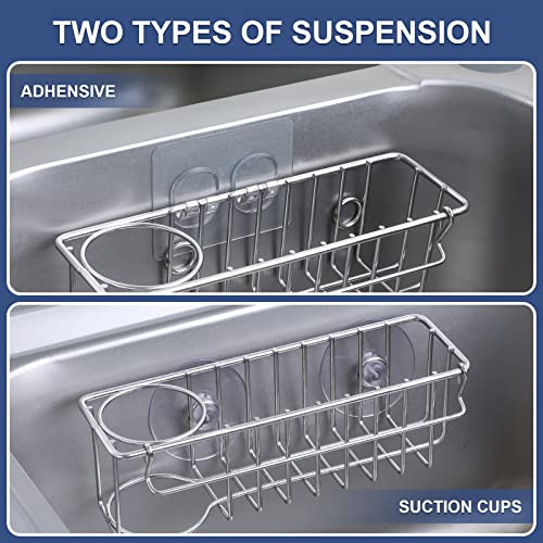 3In1 Sponge Holder for Kitchen Sink with Suction Cups Adhesive Hook Insink Sponge Holder Wall Hanging Sink Caddy Organiz