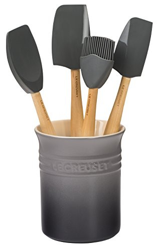 Le Creuset Silicone Craft Series Utensil Set with Stoneware Crock 5 pc Oyster