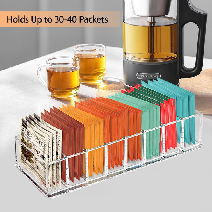 Tasybox Tea Bag Organizer Clear Acrylic Tea Bag Holder Tea Packet Storage for Drawer Pantry Kitchen Cabinet Countertop 1