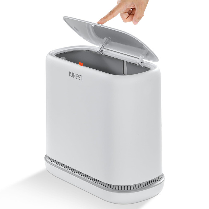funest Bathroom Trash Can 33 Gallon Slim Trash Can with Lid Adsorption Garbage Can with PressTop Lid Small White Narrow