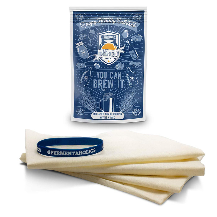 Unbleached Muslin Kombucha Covers 4 Pack with Rubber Bands 10 Square Fits Wide Variety Of Jar Openings Tight Weave Keeps