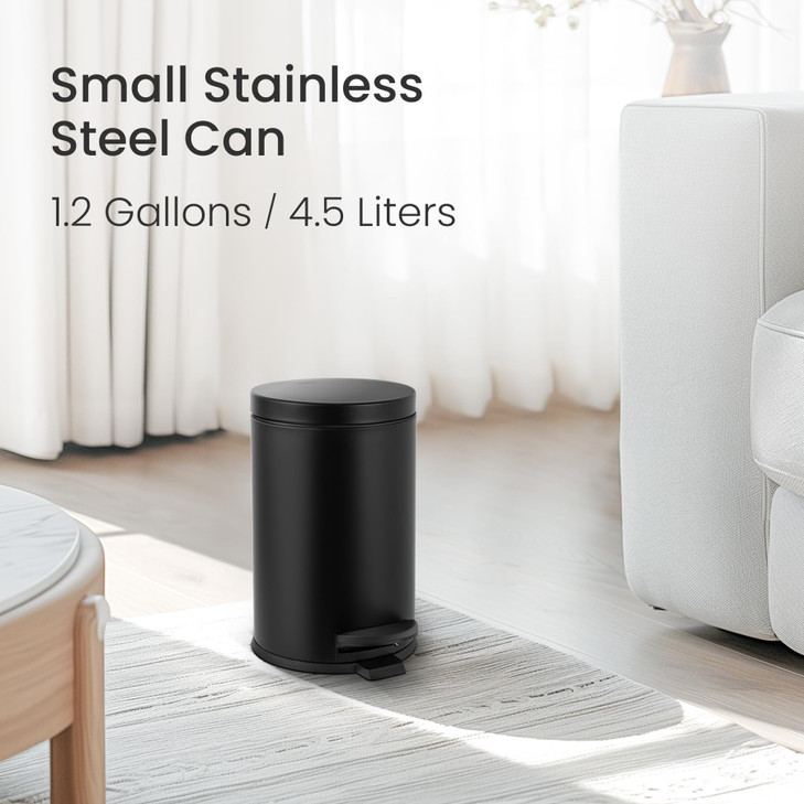 Cesun 12 Gallons Small Black Trash Can Bathroom Garbage Can with Lid and Foot Pedal Mini Round Wastebasket for Bathroom