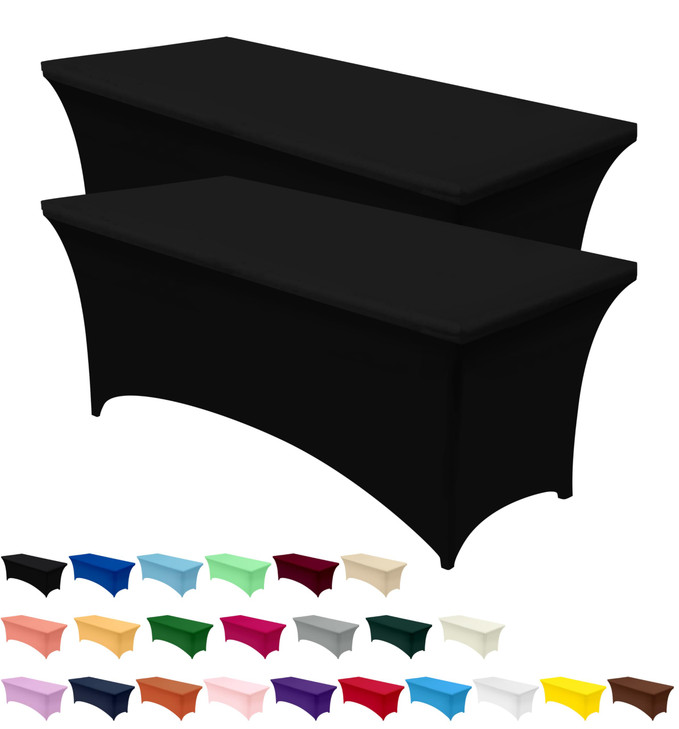 Utopia Kitchen Spandex Tablecloth 2 Pack 6FT Black Tight Fitted Washable and Wrinkle Resistant Stretch Rectangular Patio