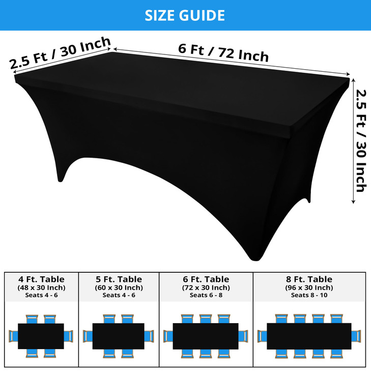 Utopia Kitchen Spandex Tablecloth 2 Pack 6FT Black Tight Fitted Washable and Wrinkle Resistant Stretch Rectangular Patio