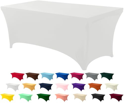 Utopia Kitchen Spandex Tablecloth 1 Pack 6FT White Tight Fitted Washable and Wrinkle Resistant Stretch Rectangular Patio