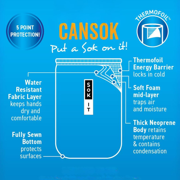 Sok It CanSok Sleeve for Beer Soda Insulated Neoprene Cover Blue Ridge 12oz Can Sleeve