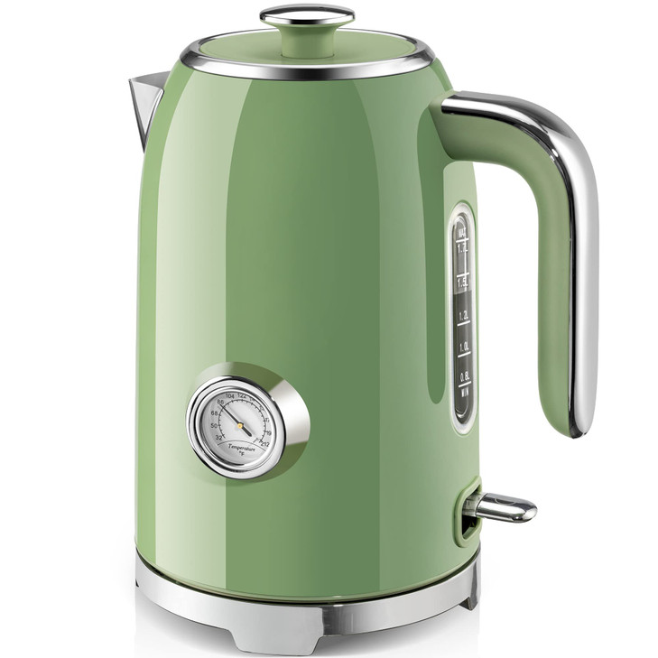 SUSTEAS Electric Kettle 57oz Hot Tea Water Boiler with Thermometer 1500W Fast Heating Stainless Steel Pot Cordless LED I