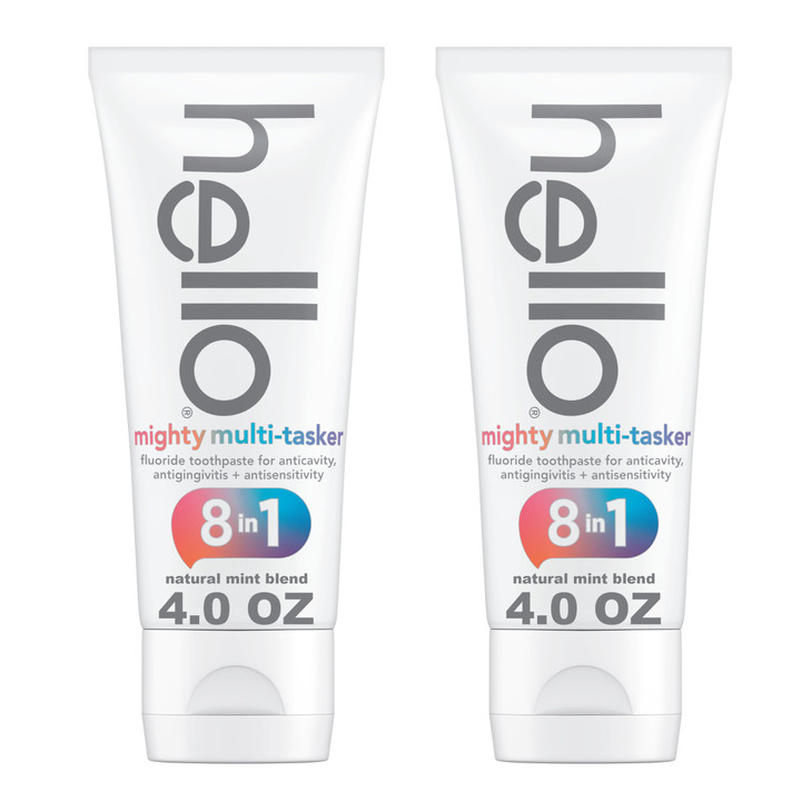hello 8 in 1 Mighty Multi-Tasker Fluoride Toothpaste Pack, SLS Free Toothpaste with Fluoride, Antigingivitis and Antisensitivity, Strengthens Enamel