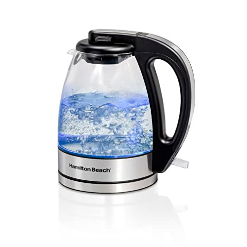 Hamilton Beach Glass Electric Tea Kettle Water Boiler Heater 1 Liter 1500 Watts for Fast Boiling BPA Free Cordless Servi