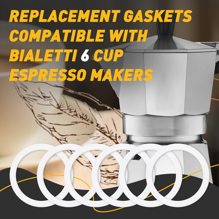 6 Pcs Gasket Seal Rings for Bialetti Moka Express Dama 6 Cups Spare Food Grade Silicone Sealing Rings for Aluminium Stov