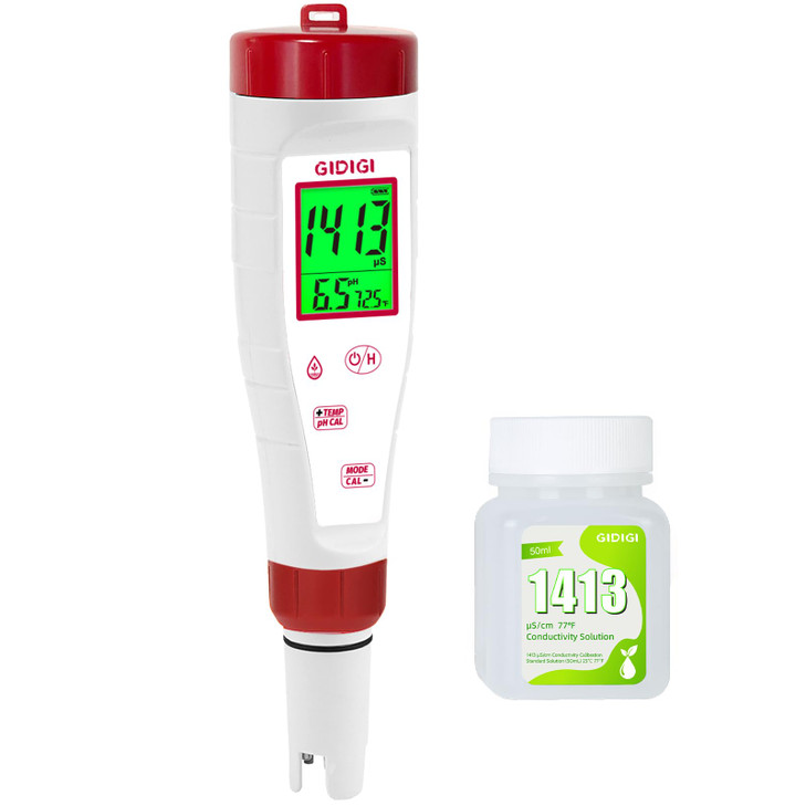 pH Meter for Hydroponic WaterDigital EC ppm Tester for NutrientspH TDS Reader 4 in 1 with 1413 scm Calibration SolutionH