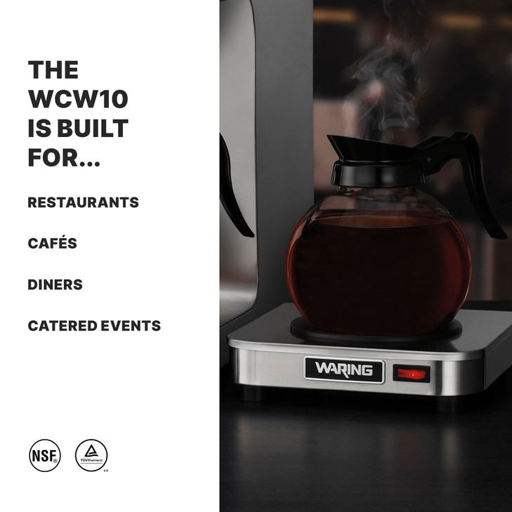 Waring Commercial WCW10 Caf Deco Single Coffee Carafe Warmer 120V 515 Phase Plug Single Burner Silver