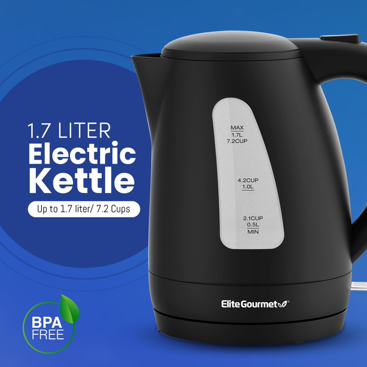Elite Gourmet EKT8690 17L Electric Tea Kettle 1500W Hot Water Heater Boiler BPAFree Fast Boil Water Level Window and Aut