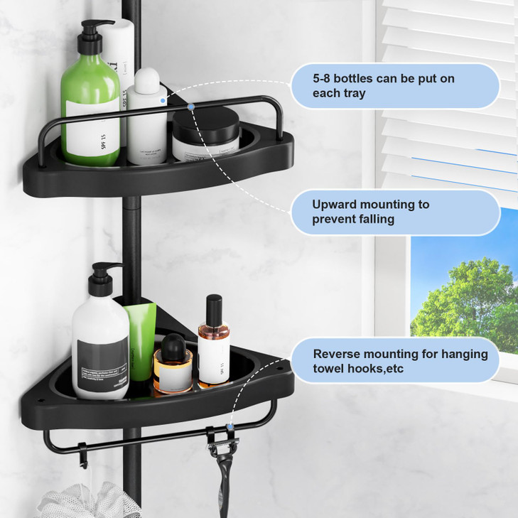 HAMITOR Corner Shower Caddy Tension Pole 4 Tier Shampoo Storage Organizer for Inside Shower Telescoping Rod Shower Rack