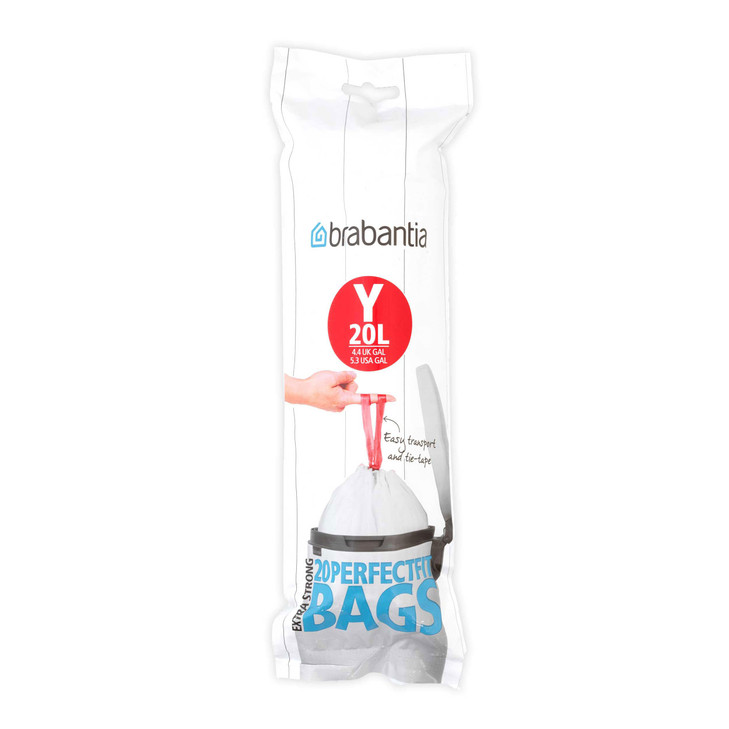 Brabantia PerfectFit Trash Bags Size Y 53 Gallon High Quality Thick Plastic Trash Can Liners with Tie Tape Drawstring Ha