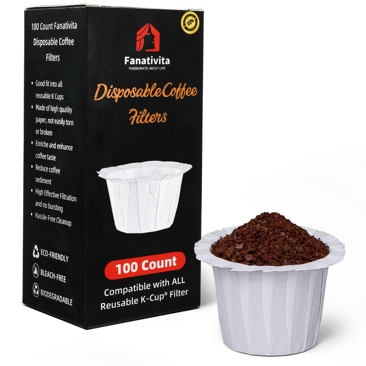 100 Count Fanativita K Cup Coffee Filters Disposable for Keurig Single Cup Compatible with All Reusable K Cups White