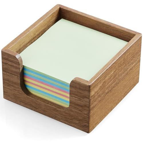 Bivvclaz Acacia Wood Sticky Note Holder 3 x 3 Inch Post It Note Dispenser for Office Desk Accessories Self Stick Note Pa