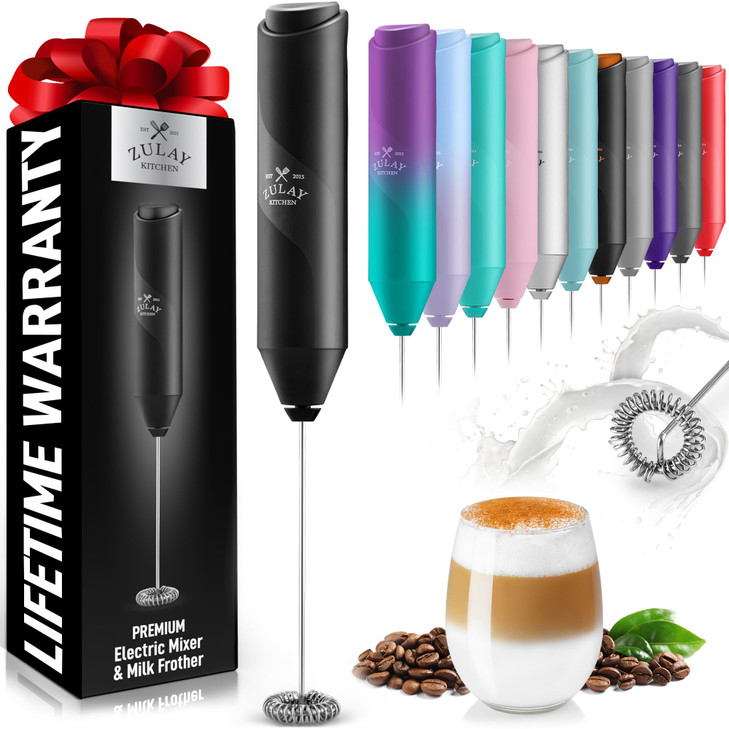 Zulay Powerful Milk Frother Wand Mini Handheld Stainless Steel Battery Operated Drink Mixer for Coffee Lattes Cappuccino