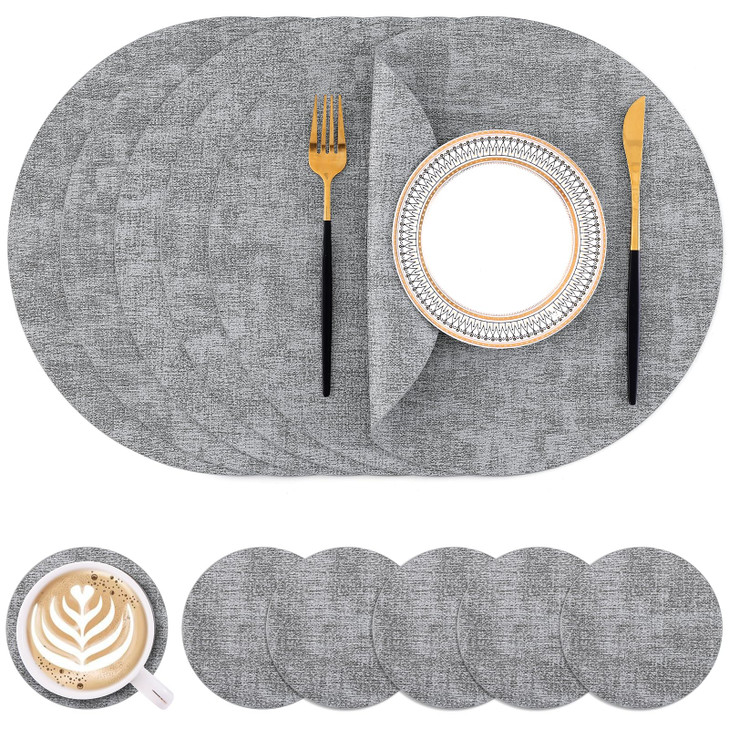 Homaxy Round Faux Leather Placemats and Coasters Washable DualSide Table Mats Wipeable HeatResistant Dining Place Mats f