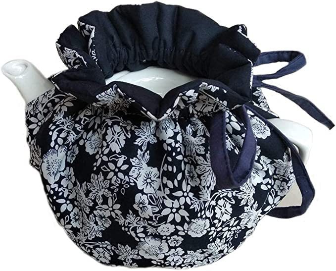 Cotton Tea Cozy Navy Floral Tea Pot Warmer Vintage Decorative Dust Proof Teapot Cover with Insulation Pad to Keep Tea Wa