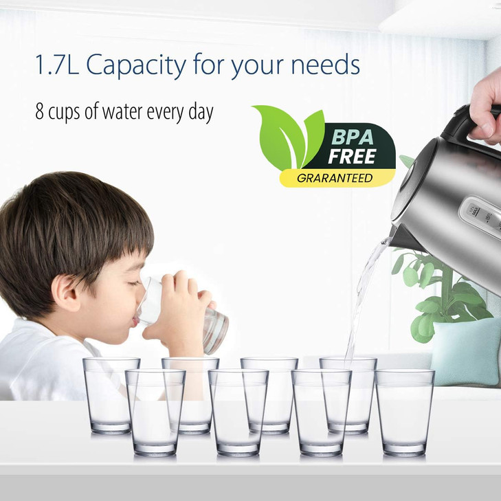 COMFEE Stainless Steel Electric Kettle 17 Liter Tea Kettle Electric Hot Water Kettle 1500W Fast Boil with LED Light Auto