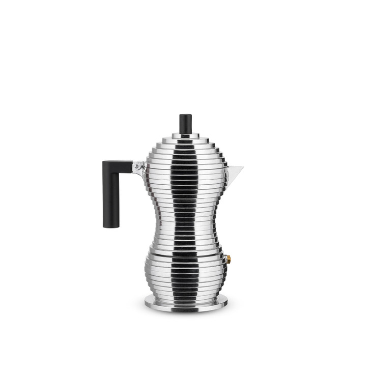 Alessi MDL023 B Pulcina Stove Top Espresso 3 Cup Coffee Maker in Aluminum Casting Handle And Knob in Pa Black
