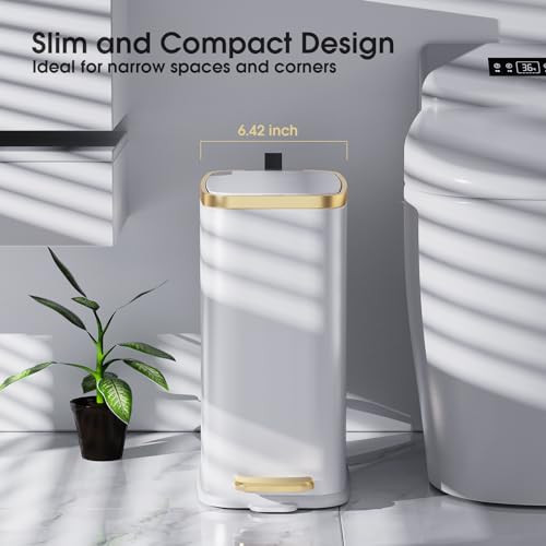 CEROELDA Small Bathroom Trash Can with Lid Soft Close5L13 Gal Stainless Steel Garbage CanStep Pedal Wastebasket Slim Tra