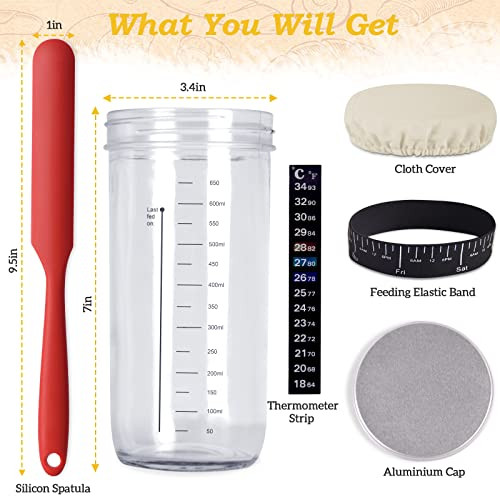 Sourdough Starter Jar Kit 650ml Sourdough Starter Jar With Thermometer Silicone Scraper Cloth Cover And Aluminum Lid Reu