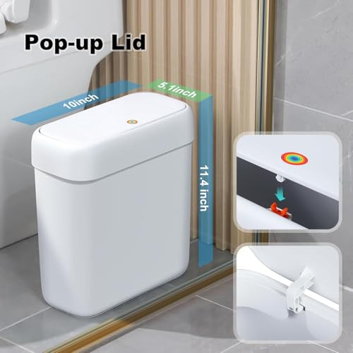 funest Bathroom Small Trash Can with Lid10L 27 Gallon Slim Garbage Bin Wastebasket with Press Top Lid for BedroomRvOffic