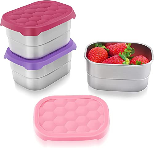 Tanjiae Small 1 CUP Stainless Steel Snack Containers for Kids Easy Open Leak Proof Food Containers with Silicone Lids Pe