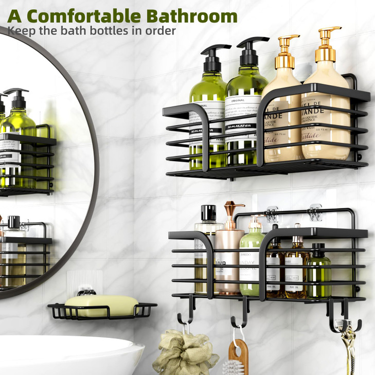 Yougai Shower Caddy Shower Organizer with Soap Holder and Hooks Rustproof Shower Shelves No Drilling Bathroom Organizers